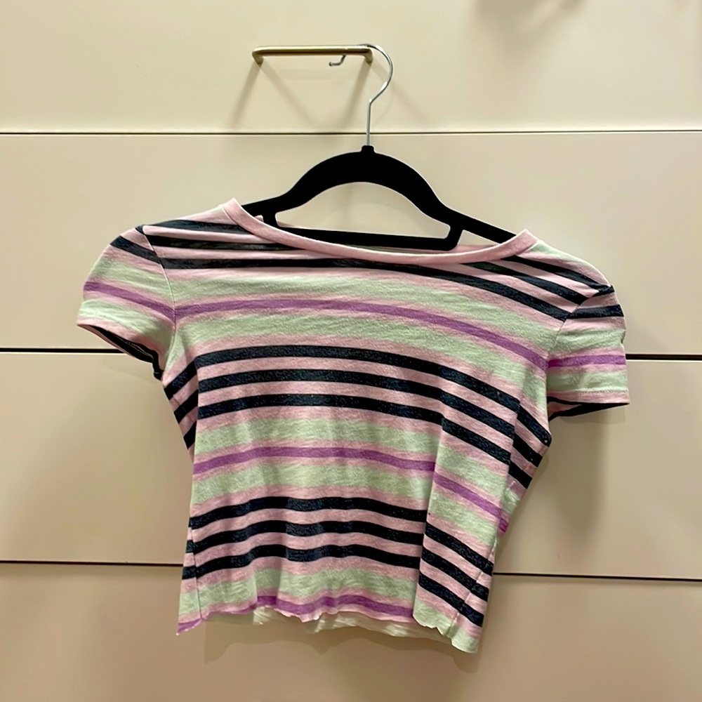 Striped multi color cropped Kids short sleeve shirt